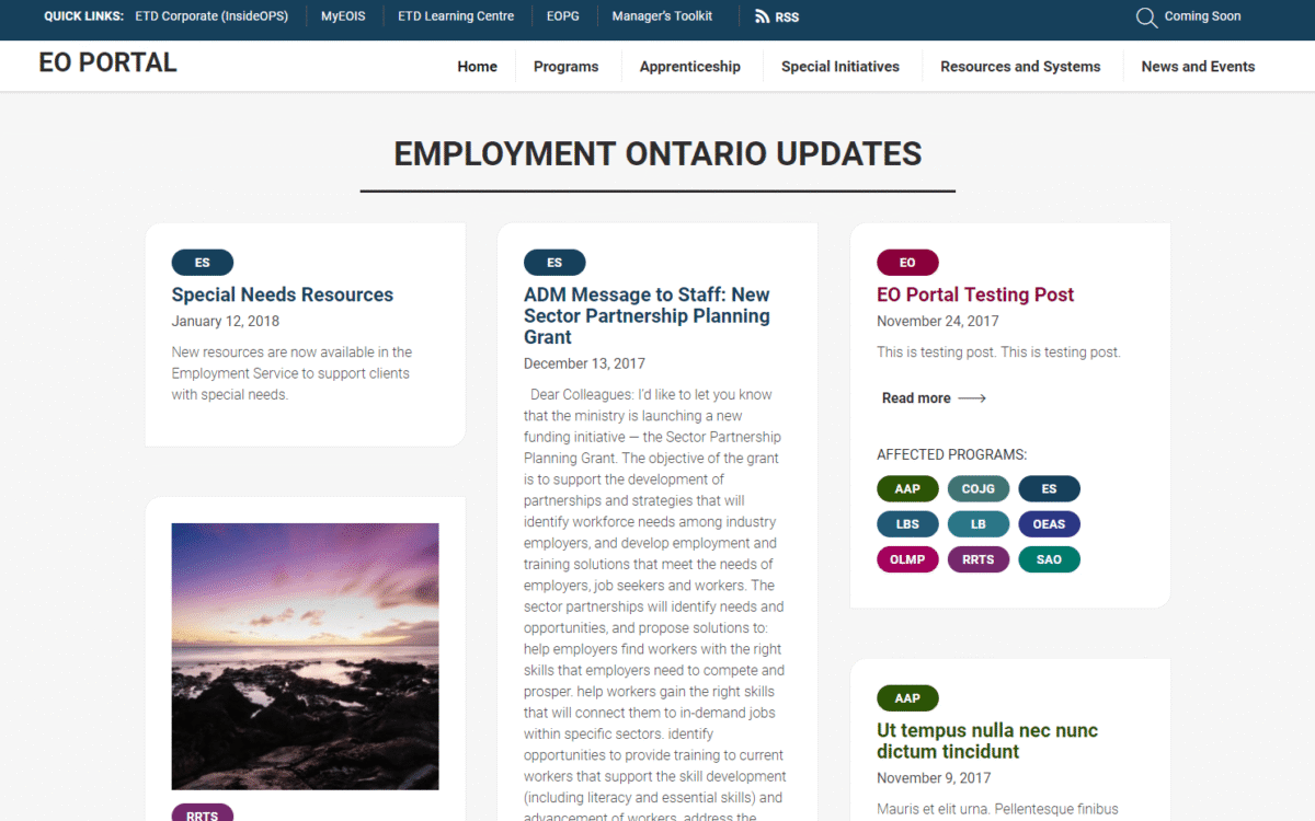 Ministry of Education Ontario: Employment Ontario Portal