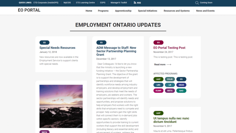 Ministry of Education Ontario: Employment Ontario Portal